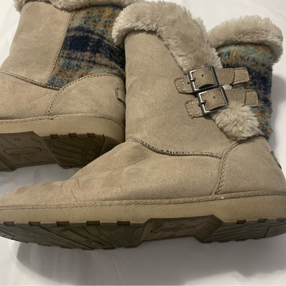 Makalu Plaid Wool Blend Faux Fur Buckles Winter Boots - Picture 8 of 12